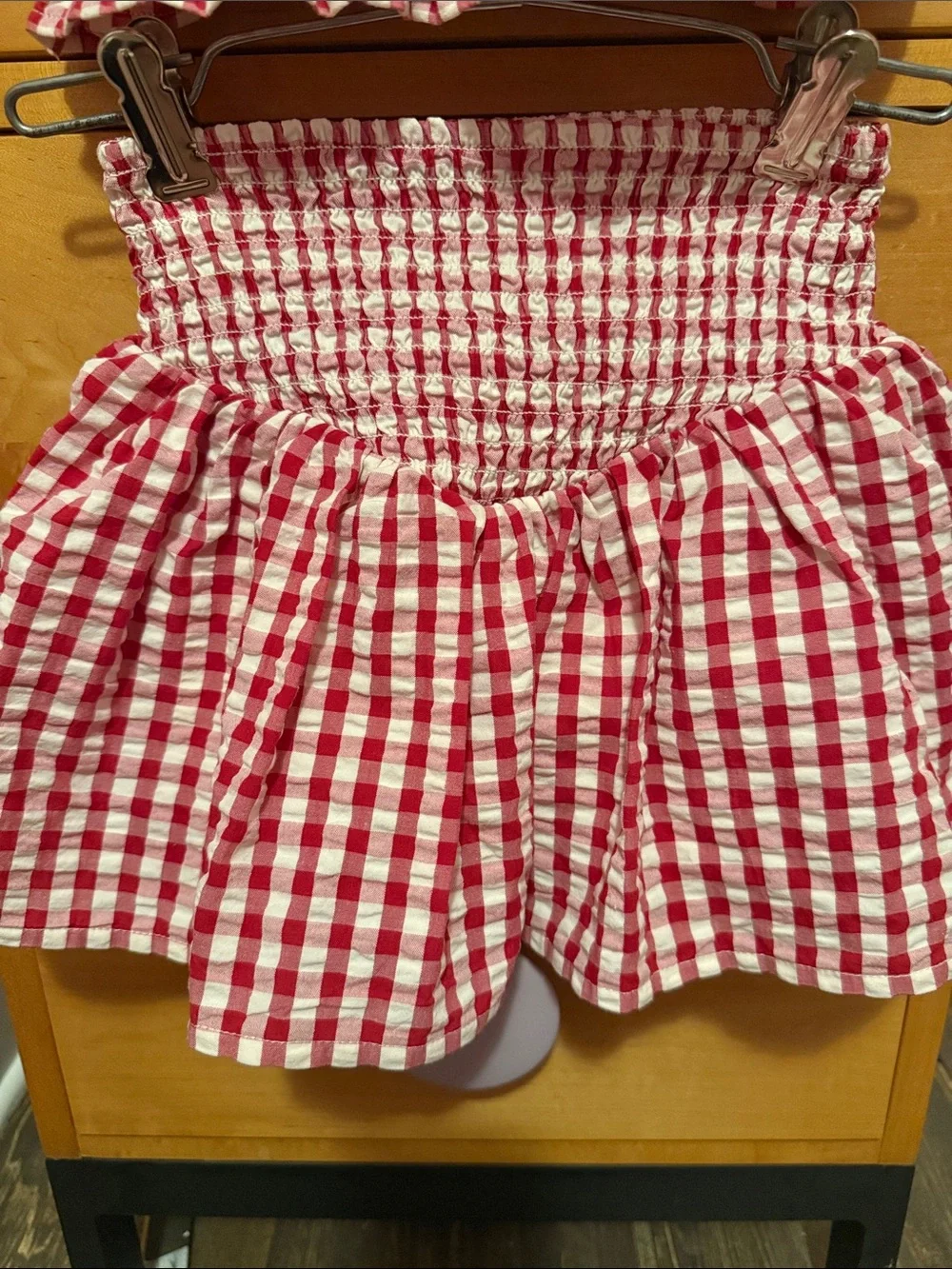 Red Gingham Smocked Two-Piece Set for Girls Size 7 - Puff Sleeve Top & Skirt